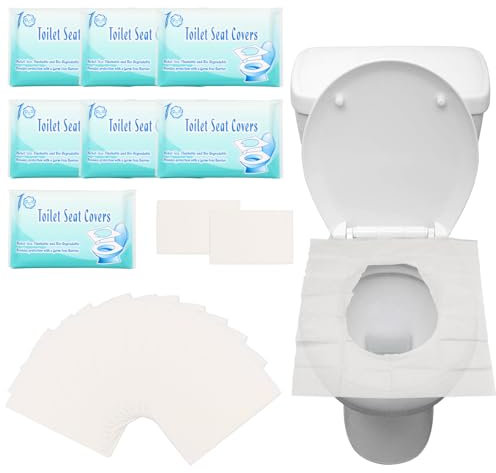 VEGCOO 70 Pièces Protege Toilette Jetable, Protege WC Jetable, Protection Cuvette Toilette Jetable, Portable Protection Toilettes Jetables pour Toilettes Publiques Voyage en Plein Air à l'hôtel