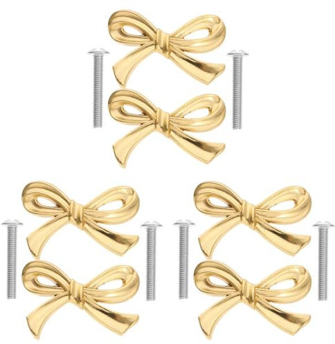 Gadpiparty 6 Pack Bow Shaped Drawer Knob: Elegant Metal Drawer Pulls for Wardrobes, Dressers & Kitchen Cabinets - Vintage Brass Finish Small Door Handles (16mm Hole) - DIY Furniture Hardware