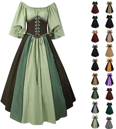 liangp Blitzangebote des Tages Damen Mittelalter Kleid Mädchen Renaissance Retro Partykleid Mittelalter Kostüme Gothic Kleider Karneval Kostüm Vintage Maxikleid Viktorianisches Dress