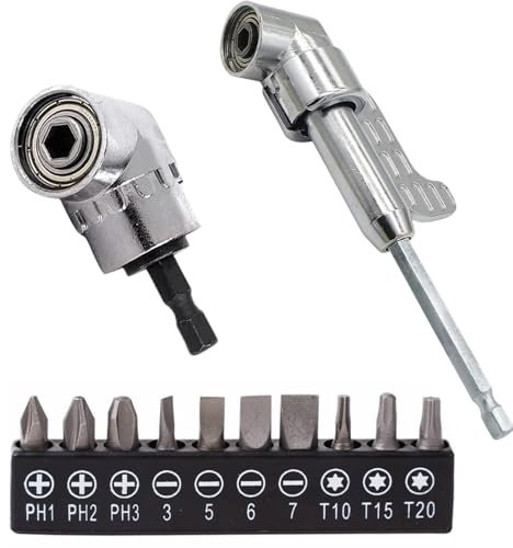 12PCS Screwdriver Bit & Right Angle Drill Set,Right Angle Drill Attachment with 10 PCS Screwdriver Bits Angle Drill Attachment,Durable Right Angle Screwdriver for Tight Corner Workspace,for 1/4 Drill