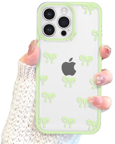 EYZUTAK Case for iPhone 11 Pro, Clear Cute Ribbon Bowknot Pattern Aesthetic Transparent Phone Case Raised Camera Protection Stylish Slim Soft Durable TPU Protective Cover for Women Girls - Green
