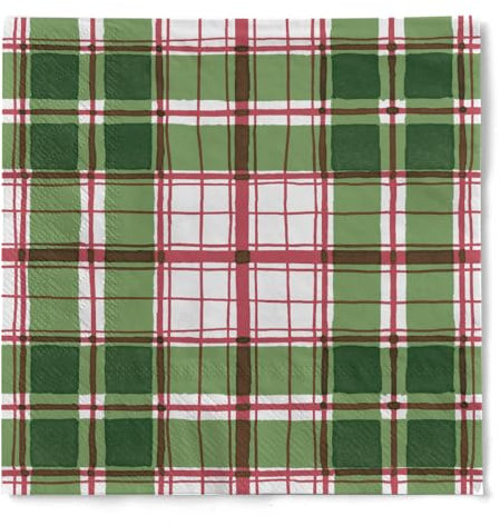 HAPPY PAPER Serviette Caroline XMAS (Karos) aus Tissue 3-lagig, Einweg Weihnachtsserviette mit winterlichem Motiv, ideal für Advents- & Weihnachtsfeier, 33 x 33 cm, 20 Stück