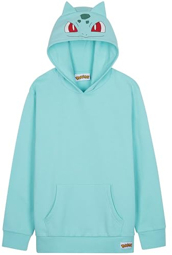 Pokemon Hoodie for Boys Teens, Hooded Sweatshirt, Pikachu Eevee Pullover Casual Sports, Long Sleeve Jumper, Anime Gifts for Boys (7-8 Years, Turquoise Bulbasaur)