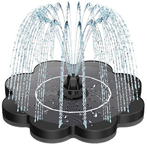 SZMP Fuente Solar Jardin Exterior 3.5W, 2025 Nuevo Vidrio Panel Bomba de Agua Solar, 8 Boquillas & 4 Fijadores para Estanque de Jardín Fuente, Baño para Pájaros, Piscina, Circulación de Agua (Negro)