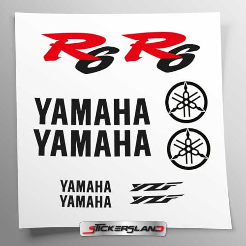 Kit adesivi compatibile con serbatoio e casco moto | Base Vinile Trasparente FACILE APPLICAZIONE Stampa UV | scritte loghi | Stickersland® - R6 dal 1999 al 2005 (Nero)