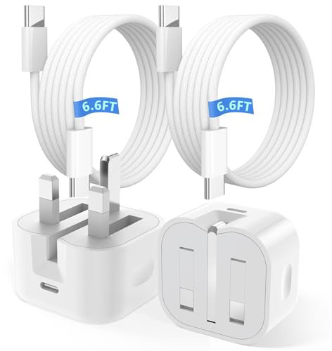 20W iPhone Fast Charger Cable and Plug【MFI Certified】2Pack USB C Charger Plug Power Adapter with 2M USB C Cable, Fast Charger Compatible iPhone 16/15,iPad, AirPods Pro,Galaxy S22/S21,Pixel 7/6