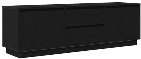 vidaXL tv cabinet with led lights - black oak engineered wood, 160.5x41x50 cm stand, modern storage unit for living room, 2 drawers, 4 doors, customizable ambience