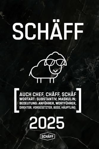 SCHÄFF 2025 Kalender für den Chef mit Humor Terminplaner A5 | Lustiges Schaf mit Sonnenbrille | Farbe Schwarz