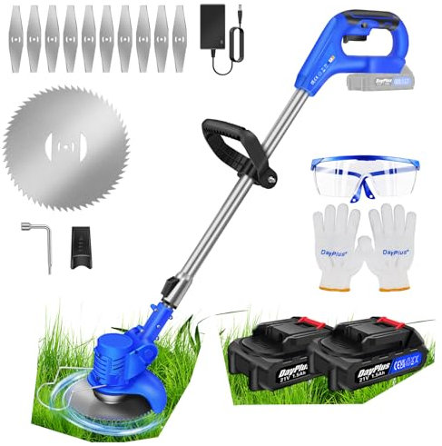 Débroussailleuse sans fil avec batterie rechargeable et 2 piles Bleu