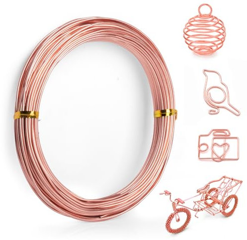 MEGAVOW 1.5mm x 20m Filo per Gioielli in Alluminio, Filo Modellabile per Fioristi Perline Collane Nigiotteria, Fili Metallici per Creazione di Gioielli, Confezioni Regalo, Oro Rosa
