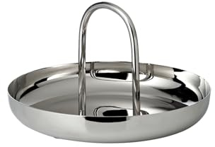 EDZARD Servierschale Apus (Ø 26 cm, H 16 cm), mit Griff | Edelstahl hochglanzpoliert, zum Servieren und Anrichten, Obstschale, Anbietschale mit Henkel, Dekoschale Silber, Tischdeko