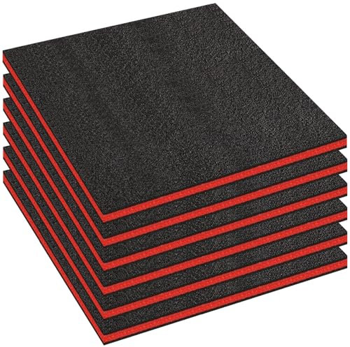YEXEXINM 6 Pcs Tool Box Foam Inserts for Cases, 24 x 24 x 1 Inch Tool Box Liner Polyethylene Tool Foams Sheets Toolbox Kaizen Organizer and Storage Shadow (Red, Black)