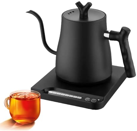 Smart Schwanenhals Wasserkocher, 1L 1000W Edelstahl Wasserkocher | Gooseneck Kettle mit 7-Temp-Steuerung & 24h Warmhaltefunktion, Edelstahl-Teezubereiter, Kaffeekessel