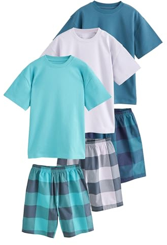 NEXT Jungen Karierte Kurze Schlafanzüge, 3er-Pack Purple/Teal/Blue 176