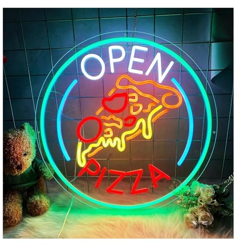 Hängende Kunst Leuchtreklamen Neonschild Open Pizza Für Pizzeria, Küche, Restaurant, Party, Lebensmittelgeschäft, Geschäft, Wanddekoration, Dimmbare Leuchtlampe 20inx20in