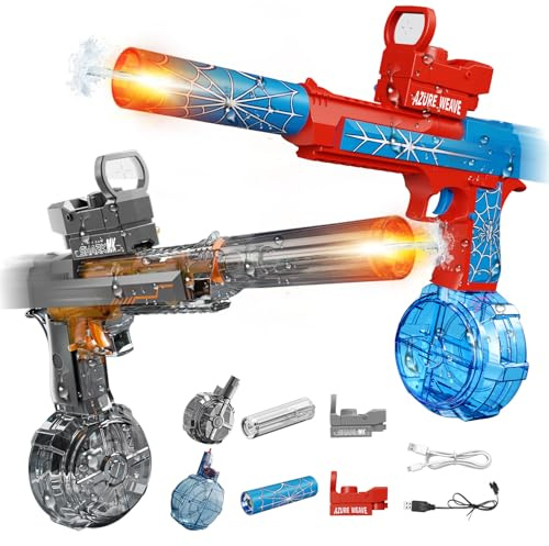 Tecnock 2 Pack Electric Water Guns for Kids & Adults, Automatic Rechargeable Water Pistols with Light-Up Muzzle, 26–32 FT Long Range Water Blasters for Pool, Beach, Garden & Summer Outdoor Play