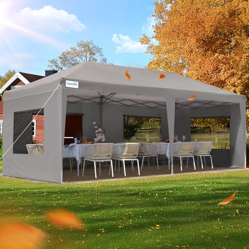 Quictent Gazebo Pieghevole 3x6m con Pareti Laterali con Ventanas a Malla, Rifugio per Eventi ad Altezza Regolabile, Tenda Portatile per Feste in Giardino e Campeggio, Grigio