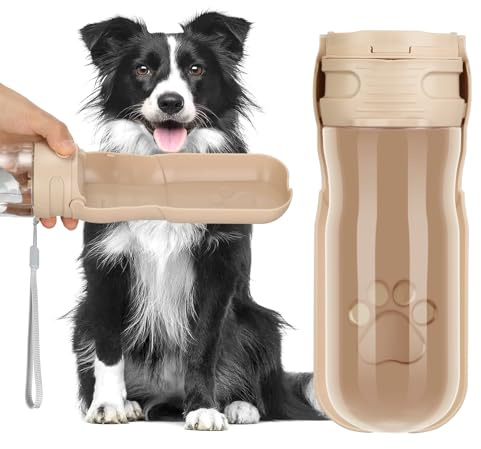 AiQInu 520ML Borraccia per Cani Portatile, 180° Ripiegabile Borraccia Cane, Antigoccia Dispenser Acqua Cani con Filtro a Carboni Attivi, Bottiglia Cani per Il Campeggio Quotidiano a Piedi
