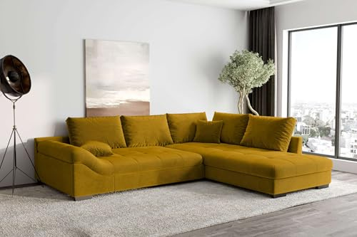 99rooms Terra Ecksofa Polsterecke Eckcouch Cordstoff POSO Gold Ottomane Rechts