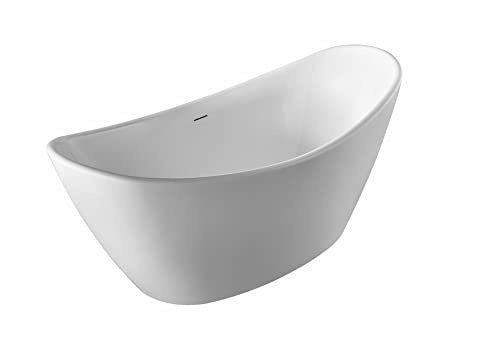 MSV - Corbin Baignoire Îlot Ovale 170 cm en Acrylique Blanc Brillant, Baignoire Compacte 1 Place avec Vidage Central et Trop-plein Blanc