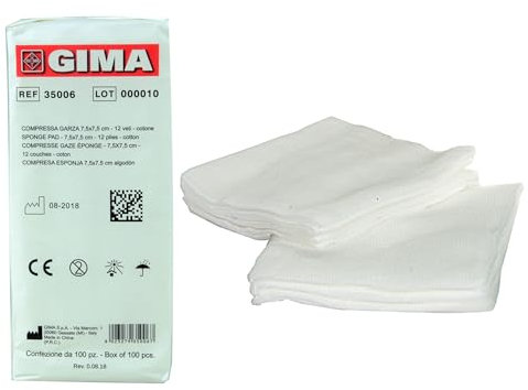 Gima 35006 Compressa Garza, Cotone, 12 Strati, 7.5 x 7.5 cm, Confezione da 1000