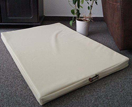 Hundebettenmanufaktur Hundematratze Hundebett aus Kunstleder mit Schaumstoff 5 cm für Hunde Verschiedene Größen und Farben Wählbar (90 cm x 60 cm, Creme)