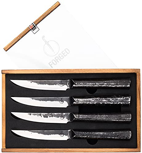 Forged Brute Steakmesser, 4-teilig, handgefertigt, in Holzkiste