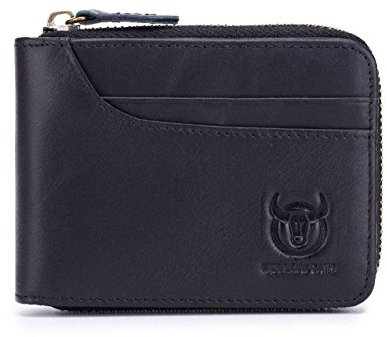 Herren Ledergeldbörse Leder Geldtasche, BULLCAPTAIN Herren RFID Antimagnetic Echtes Leder 11 Kartensteckplätze Brieftasche Geldbörse Brieftasche Kreditkarteninhaber (Schwarz)