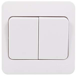 Schneider Electric Lisse White Moulded GGBL1022WS Breiter Wippschalter, doppelt, 2-Wege-Lichtschalter, 10 AX, Weiß