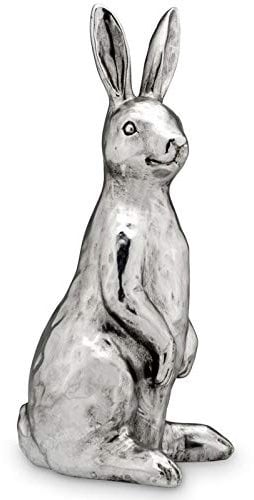 H.Bauer jun. große Deko Hasen Figur Kunststein 30 cm - silberner sitzender XL Osterdeko Hase - Polyresin Osterhasen Frühjahresdeko zum hinstellen