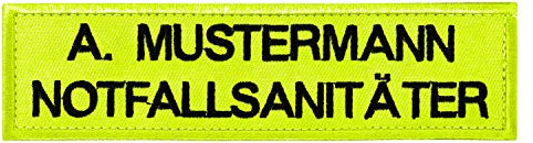 PACOTEX Namensschild bestickt mit eigenem Namen personalisiert Stickschild in vielen Größen und Farben mit Klett (140x38mm, neongelb)