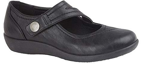 Boulevard Womens Wide Fit Touch Fastening Bar Shoes with Comfort Insole Black (EE Fitting)