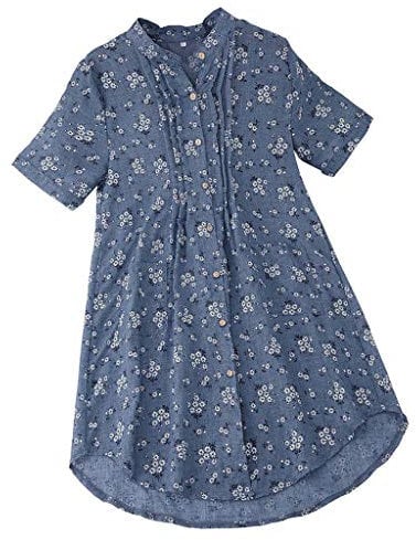 Xmiral Bluse Damen Blumen Gedruckt Langarm/Kurzarm Oberteile T-Shirt Falten Knopf T-Shirt Beil鋟fig Rundhals Pullover Jumper(d Himmelblau,XL)