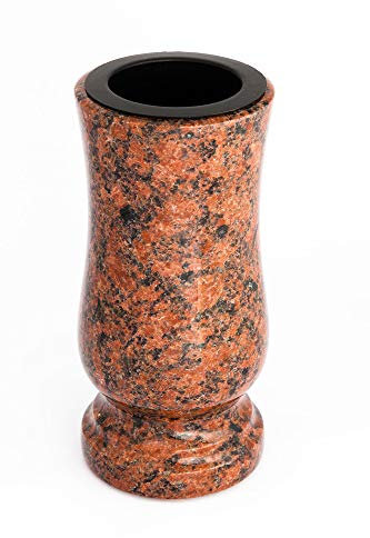 Afterglow Élégant vase funéraire en granit véritable, Vanga, Hauteur : 20 cm, Diamètre : 10 cm, Résistant aux intempéries et au gel, Avec insert en plastique