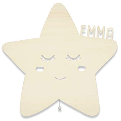 hellomini Schlummerlicht mit Namen personalisiertes Nachtlicht Holz LED Kinderlampe Tauf-Geschenk für Mädchen oder Jungen Stella der Stern Motiv Baby-zimmer Kinderzimmer Lampe [Energieklasse A++]