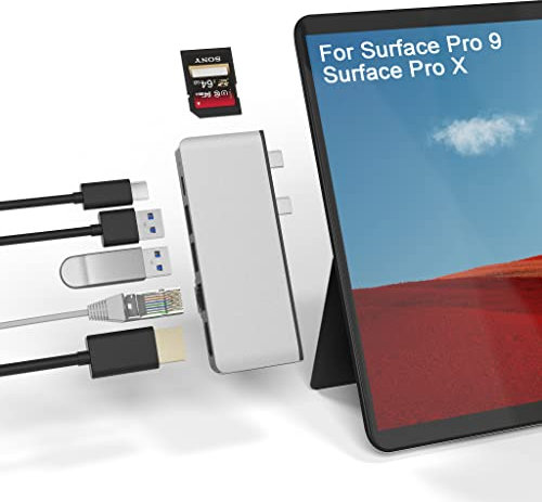 Surface Pro 9 Accessories, Surface Pro 9 Docking Station mit 4K HDMI, USB C Thunerbolt 4 (Video+Daten+100W Laden),100 Mbps LAN, 3.5mm Audio, 2 USB 3.0, SD/TF für Surface Pro 9/Pro X