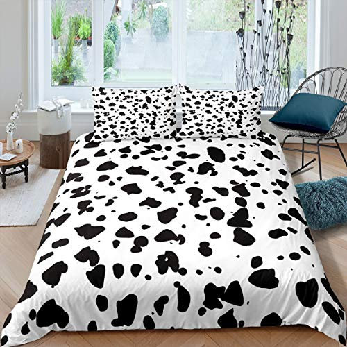 Loussiesd Schwarze und weiße Flecken Bettwäsche Set für Kinder 135x200cm Bettbezug Set Kuhfleck Muster Betten Set für Jugend Erwachsene Dekorative Mikrofaser Sanft 2 STK mit Reißverschluss