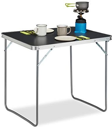 Relaxdays Campingtisch klappbar, Aluminium, MDF, Klapptisch Camping, klein, leicht, HBT: 70 x 80 x 60 cm, silber/grau