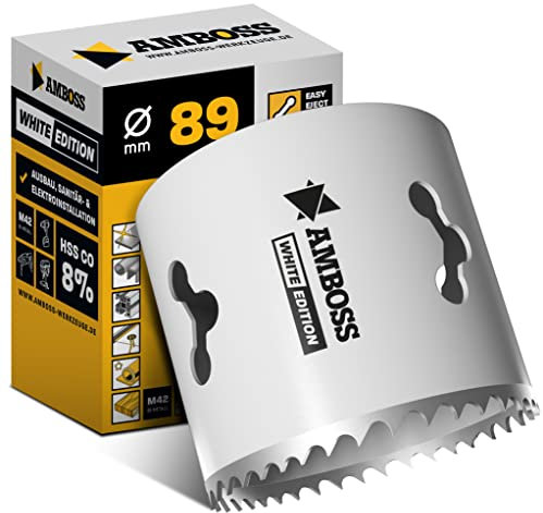 89 mm Amboss Bi-Metall HSS M42 Lochsäge - Für Stahl, Spanplatten, Hartholz, Gipskarton uvm. - Schnitttiefe 48 mm - ohne Aufnahme
