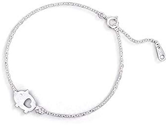Niedliches Schwein Armband für Frauen Mädchen Sterling Silber Matte Porket Hollow Love Herz Charm Link Armbänder Fußkettchen für Haustierliebhaber Andenken Schmuck Geschenke für Tochter Nichte 8 Zoll