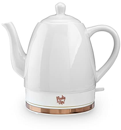 Pink Up Noelle Bollitore da tè elettrico, Bollitore a collo di cigno, Distributore di acqua calda, Versare sopra il caffè, Spegnimento automatico, Senza fili, Teiera elettrica, 1.5L, Ceramica, Grigio