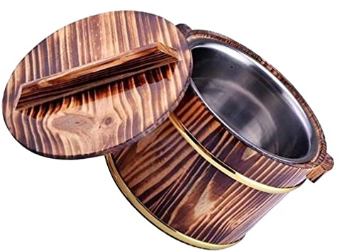 Cabilock Wooden Rice Bucket Wooden Rice Barrel Hangiri Mixing Bowl Sushi Oke Rice Barrel with Lid Home Kitchen Food Container Coffee