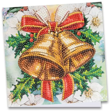 Ideen mit Herz - Carte de vœux - 16 x 16 cm - 370 g/m² - Idéale pour la peinture diamant Avec enveloppe et accessoire - Motifs cloche, roses de Noël et plante d’ilex
