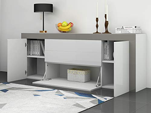 Panana White/Grey TV Unit Cabinet Stand High Gloss Front Large Srorage Sideboard Living Room (White/Grey)