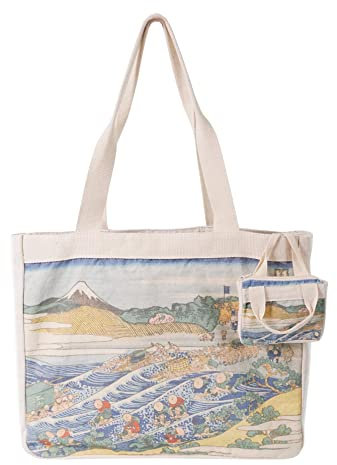 CoolChange Shopper Tasche mit japanischem Ukiyo-e Motiv | Katsushika Hokusai Tote Bag | 35x40cm | Baumwolle | Motiv: Fuji gesehen von Kanaya an der Tokai-Straße
