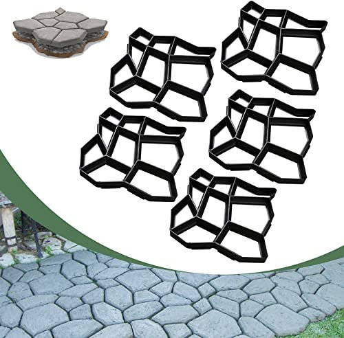 Jiubiaz 5 Stück Pflasterform, DIY Betonform mit 9 Kammern, Unregelmäßig Schalungsform, Kunststoff Betonpflaster Gießform 43x43x4cm