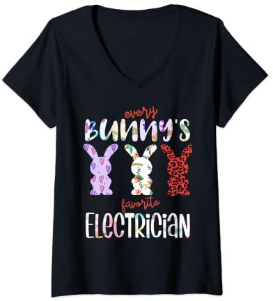 Damen Every Bunny's Favorite Elektriker Osterhase T-Shirt mit V-Ausschnitt