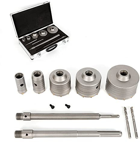 9 pz - Sega a tazza Beton con adattatore SDS Plus 30-100 mm, set di seghe a tazza per cemento e pietra