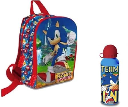 ⚡⚡⚡⚡ Double Compartment Kindergarten Backpack with Free Sonic Water Bottle, blue, S