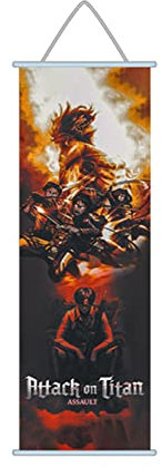 hanaiette 1 x Premium-Wandkunst-Poster, Angriff auf Titan, Leinwandgemälde mit Teakholzrahmen, Dekoration für Anime-Liebhaber (Stil 2)